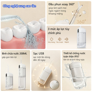 kawu Máy Tăm Nước mini 4 Đầu Phun Chống nước IPX7 Tia nước mạnh bình nước thiết kế co rút gọn