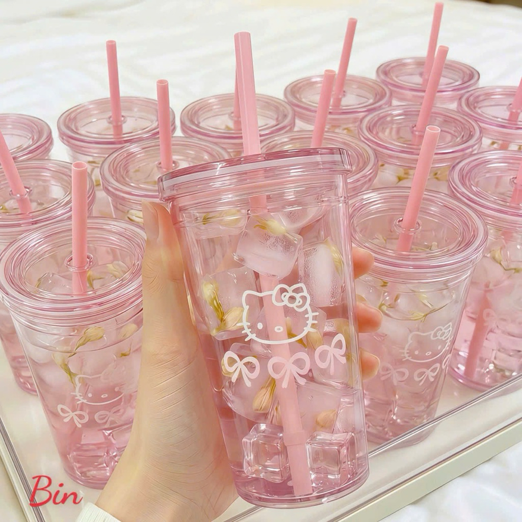 Cốc hello kitty siêu xinh dung tích 650ml kèm ống hút tiện lợi