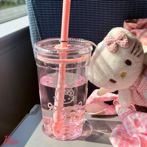 Cốc nhựa hello kitty kèm ống hút - Ly uống nước trong suốt