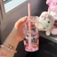 Cốc nhựa hello kitty kèm ống hút - Ly uống nước trong suốt
