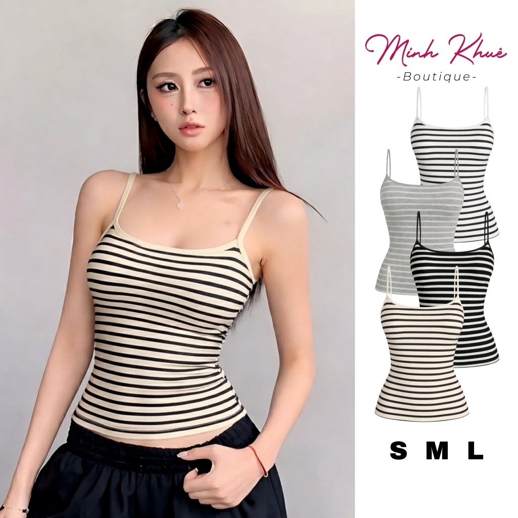 [Mở Bán] Áo Thun Nữ Hai Dây Mảnh Sọc Ngang Thun Borip Lụa DD19 2d Ôm Body Mềm Mịn Co Giãn Minh Khuê Boutique