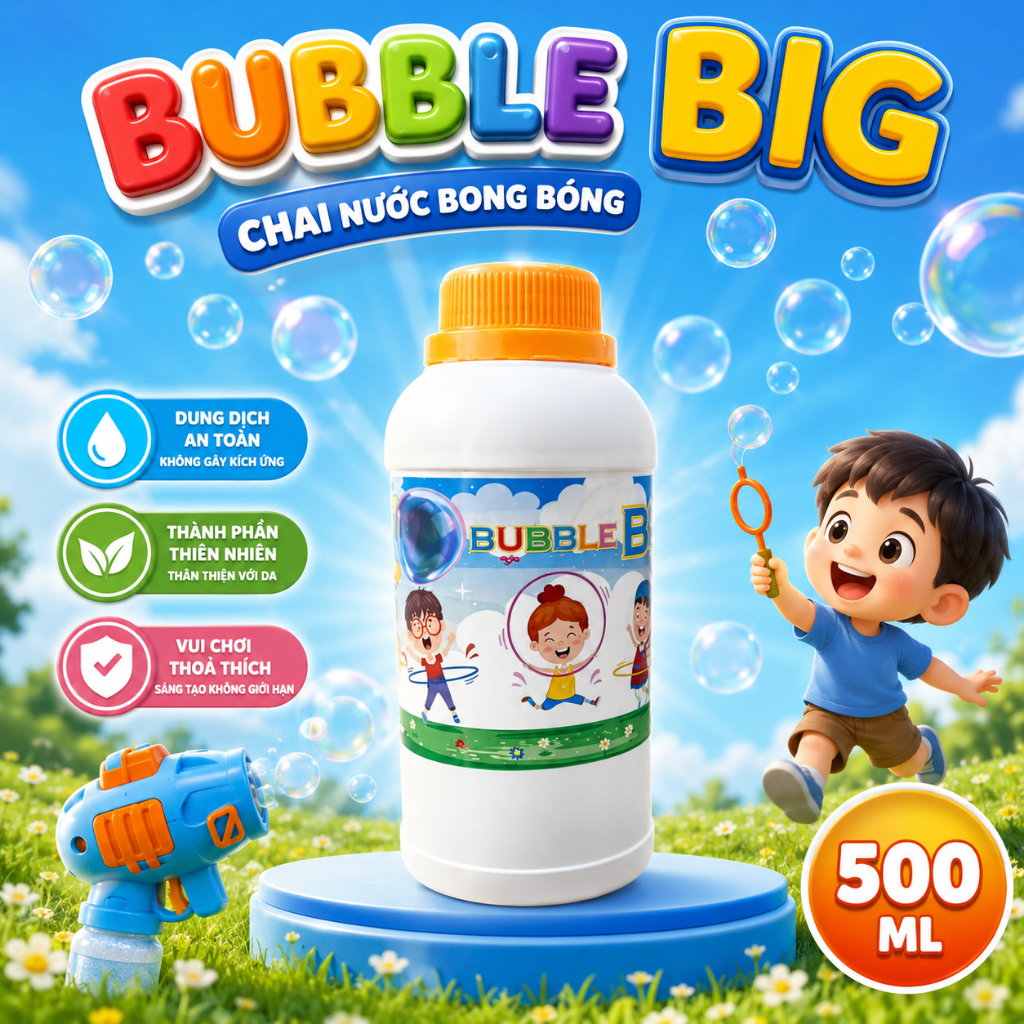 Nước bong bóng xà phòng khổng lồ Bubble Big chai 1 lít dùng cho que gậy súng bong bóng cỡ lớn