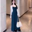 Set Bộ Nữ Vải Thun Gân Gồm Váy Hai Dây Dáng Dài Họa Tiết Tim Nhỏ Phối Viền Ren Cùng Áo Khoác Lửng