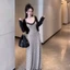 Set Bộ Nữ Vải Thun Gân Gồm Váy Hai Dây Dáng Dài Họa Tiết Tim Nhỏ Phối Viền Ren Cùng Áo Khoác Lửng