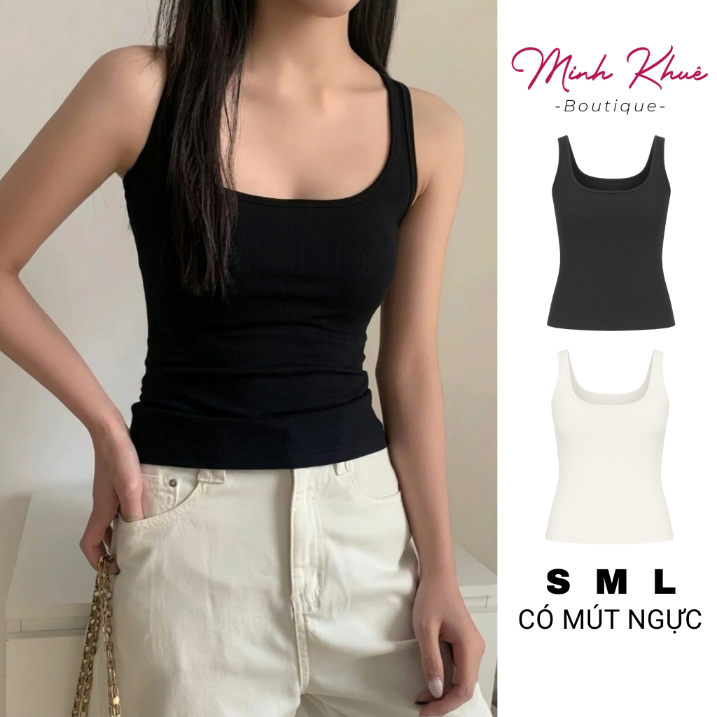 [Mở Bán] Áo Thun Nữ Sát Nách Cổ Vuông Có Mút Ngực Thun Borip Lụa DD21 Ôm Body Mềm Mát Co Giãn 4 Chiều Minh Khuê Boutique