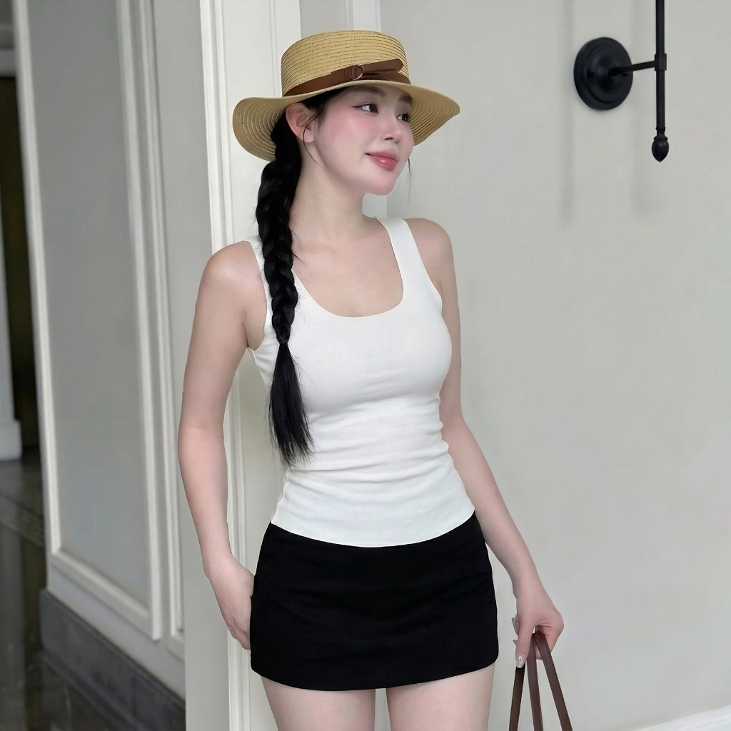 [Mở Bán] Áo Thun Nữ Sát Nách Cổ Vuông Có Mút Ngực Thun Borip Lụa DD21 Ôm Body Mềm Mát Co Giãn 4 Chiều Minh Khuê Boutique