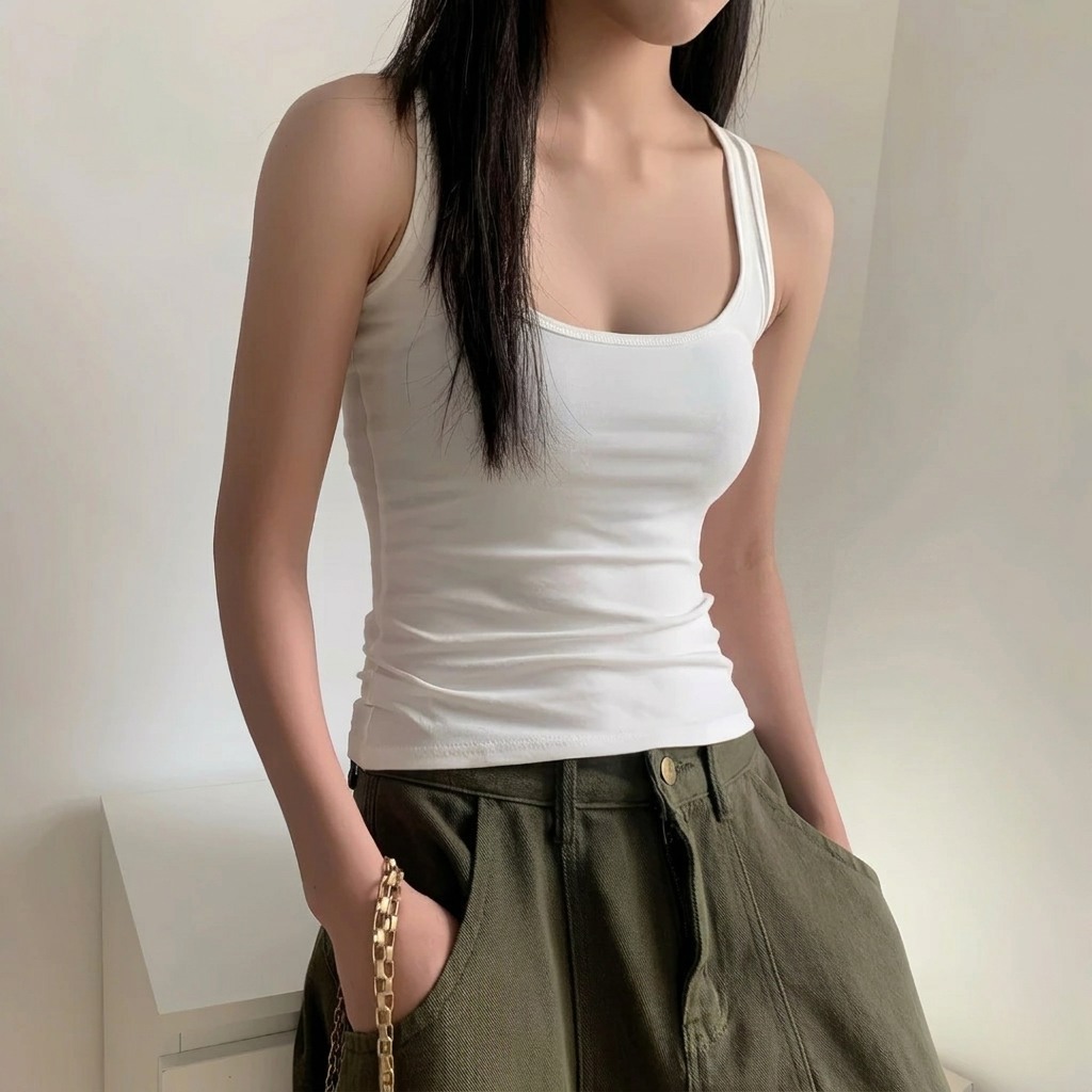 [Mở Bán] Áo Thun Nữ Sát Nách Cổ Vuông Có Mút Ngực Thun Borip Lụa DD21 Ôm Body Mềm Mát Co Giãn 4 Chiều Minh Khuê Boutique