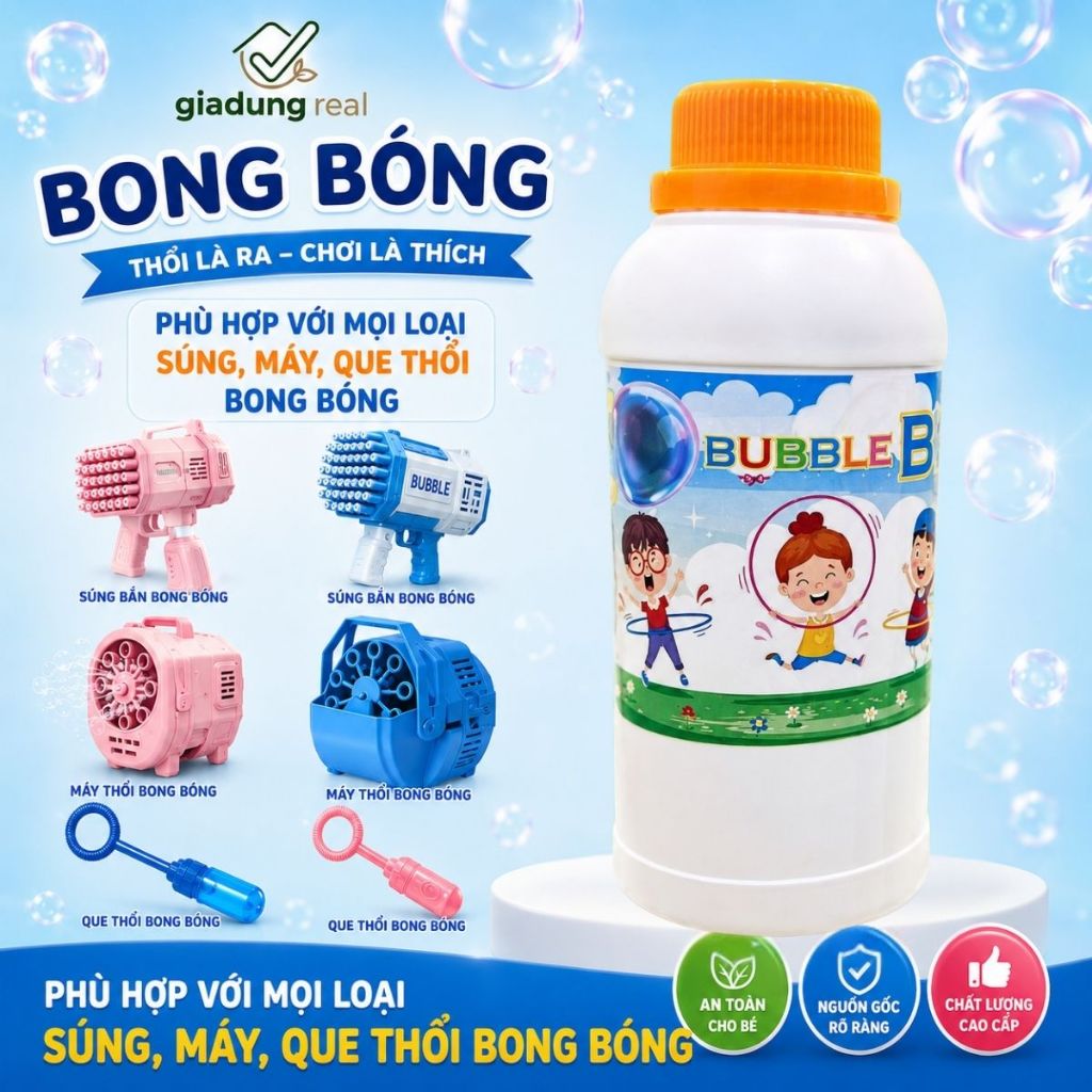Nước bong bóng xà phòng khổng lồ Bubble Big chai 1 lít dùng cho que gậy súng bong bóng cỡ lớn