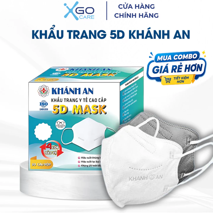 Khẩu trang y tế 5D Mask 4 lớp Khánh An hộp 30 cái khẩu trang trắng chống bụi mịn chống nắng cho người lớn