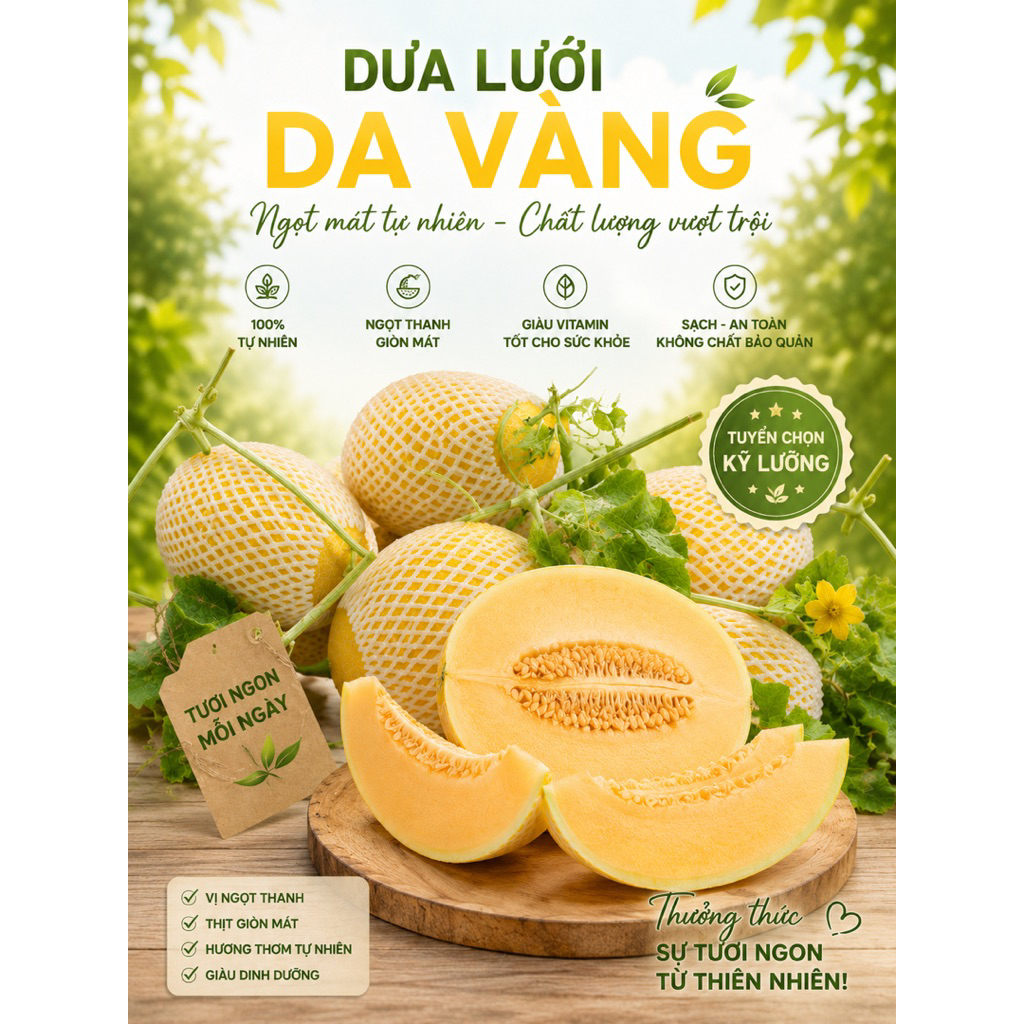 DƯA LƯỚI DA VÀNG HOÀNG KIM - BAO NGỌT HÀNG ĐẸP - TRÁI VỪA NẶNG THỊT - 2,3KG - 2,5KG
