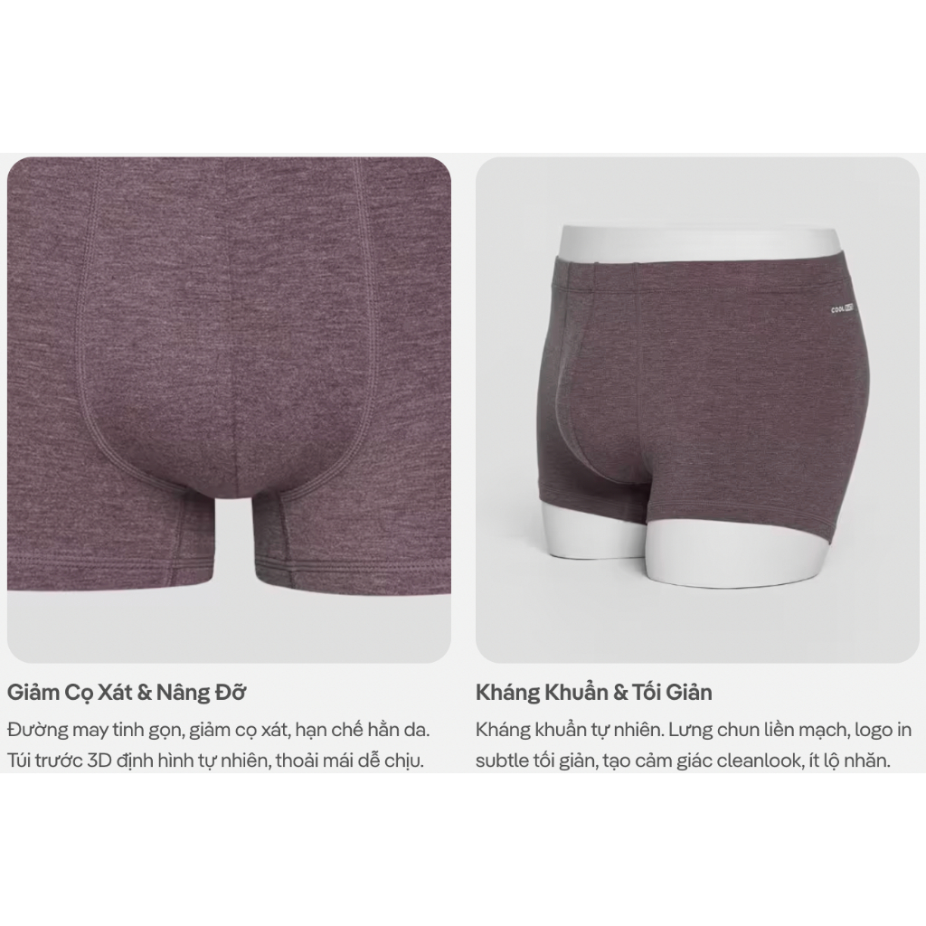 [MUA 3 TẶNG 1]Combo 3 Quần Lót Nam Trunk Bamboo Melange kháng khuẩn, thoáng mát, thấm hút Coolmate