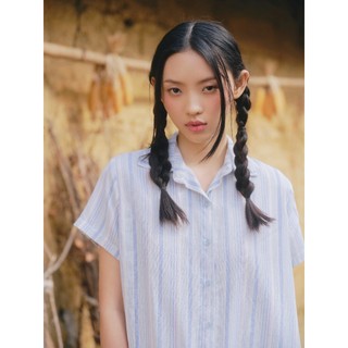 Jumpsuit OLV sọc xanh rút dây Light Blue Linen Striped Drawstring phù hợp đi chơi đi biển