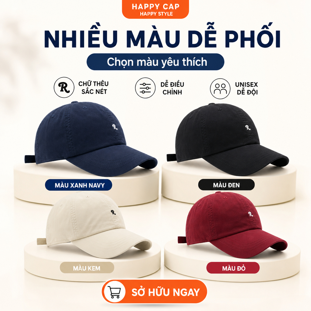 Mũ lưỡi trai nam nữ Nón kết thêu chữ Memorie, Peachy, Heart form unisex nam nữ N01 Happy Style