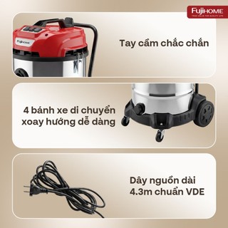 Máy Hút Bụi Công Nghiệp Khô Và Ướt Fujihome VC80N 80L - 3 Motor Độc Lập, Công Suất 3600W
