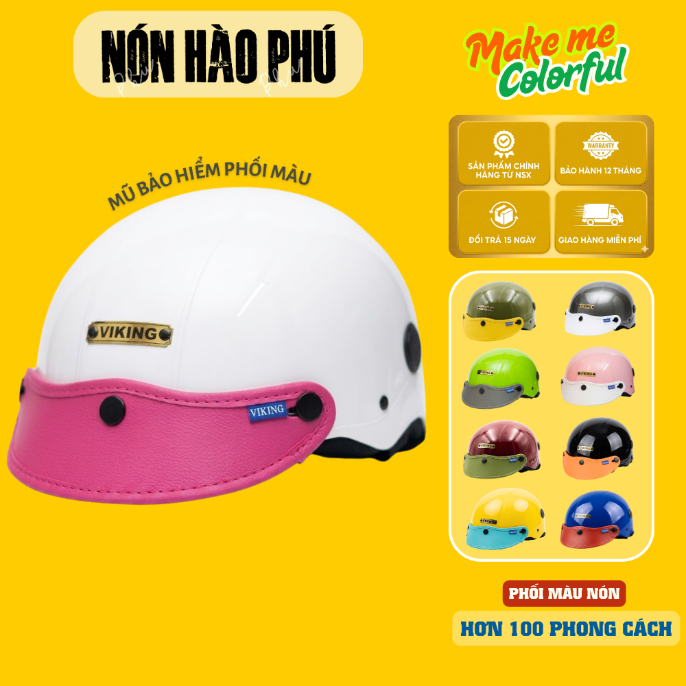 Mũ bảo hiểm VIKING COLOR nhựa ABS cao cấp, phối màu đa dạng nam nữ chính hãng, đạt chuẩn Quatest, nón đi xe máy