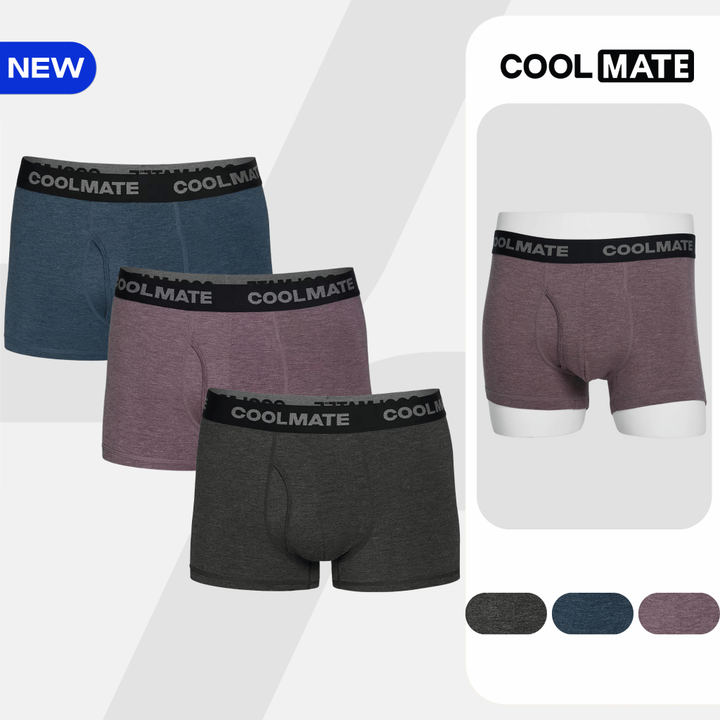 [MUA 3 TẶNG 1]Combo 3 Quần Lót Nam Trunk Bamboo Melange Logo khe moi kháng khuẩn, thoáng mát, thấm hút Coolmate