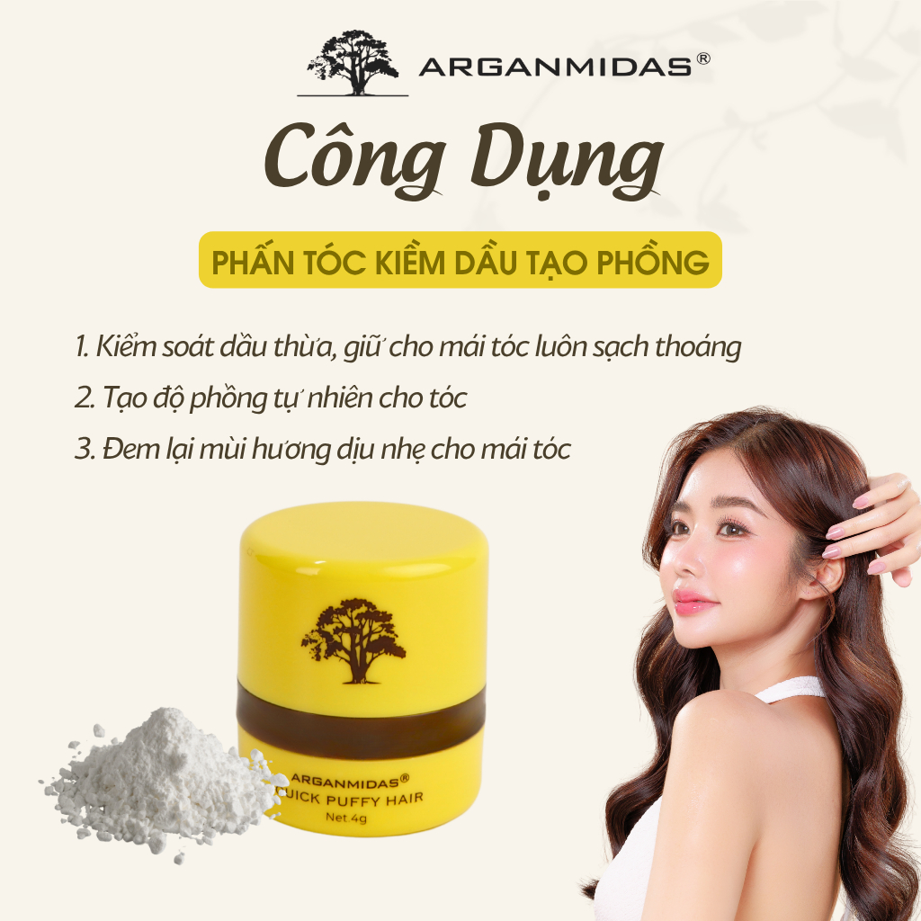 Phấn kiềm dầu tóc Arganmidas, bột tạo phồng tóc, kiểm soát dầu thừa, hạn chế bết tóc cho tóc mềm mượt