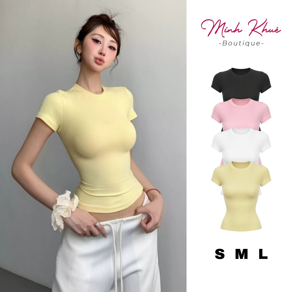 [Mở Bán] Áo Thun Nữ Tay Ngắn Cổ Tròn Basic Thun Borip Lụa DD42 Ôm Form, Mềm Mịn, Co Giãn Minh Khuê Boutique