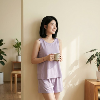 Bộ Đồ Ngủ Nữ Dáng Rộng Lụa Ánh Kim Mềm Sát Nách Quần Short Mặc Nhà Thoáng Mát Basic Hàn Quốc Cao Cấp [ NP B14 ]