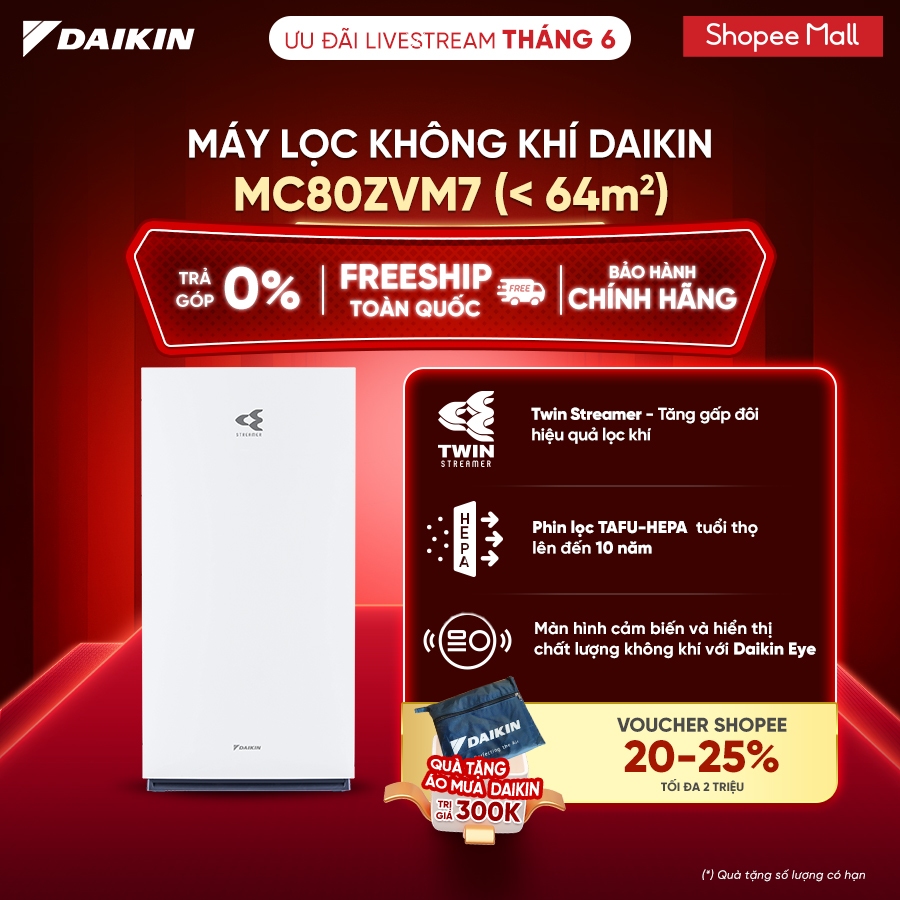 [LIVESTREAM] Máy lọc không khí Daikin MC80ZVM7 - Điều khiển app - Twin Streamer