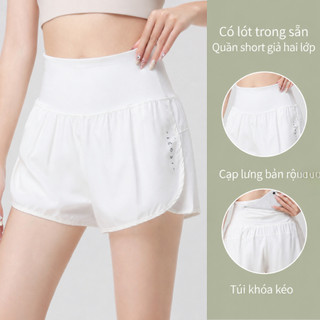 Set Thể Thao Nữ Tập Gym Yoga, Áo Tay Ngắn Khóa Kéo - Quần Short Cạp Cao 2 Lớp Có Lót Trong Sola 64