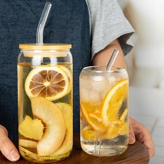 Cốc Thuỷ Tinh Thẳng Chịu Nhiệt Nắp Gỗ Decor Kèm Ống Hút 500ml, Uống Trà Sữa Cà Phê