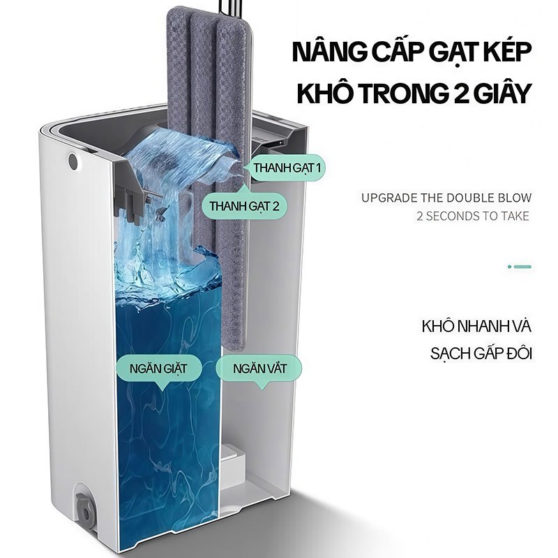 Cây Lau Nhà Tự Vắt KITIMOP C6 PLUS-PRO, Thùng Lau Nhà Tự Vắt Thông Minh, Chổi Lau Nhà Xoay 360 Độ