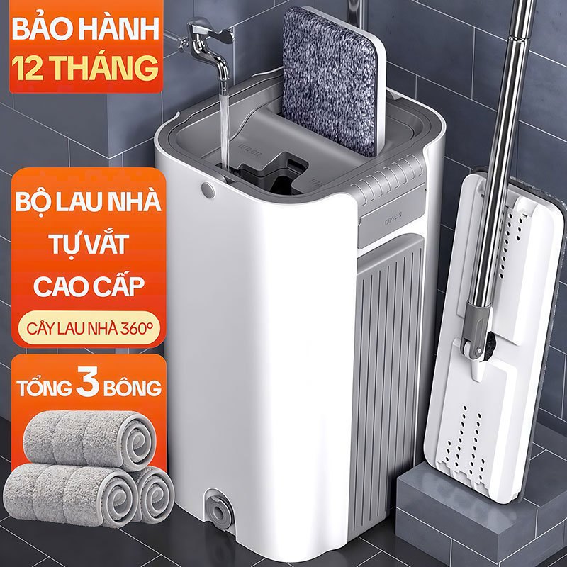 Cây Lau Nhà Tự Vắt KITIMOP C6 PLUS-PRO, Thùng Lau Nhà Tự Vắt Thông Minh, Chổi Lau Nhà Xoay 360 Độ