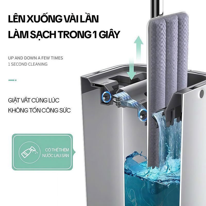 Cây Lau Nhà Tự Vắt KITIMOP C6 PLUS-PRO, Thùng Lau Nhà Tự Vắt Thông Minh, Chổi Lau Nhà Xoay 360 Độ
