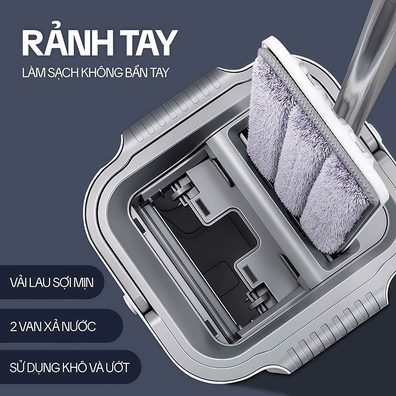Cây Lau Nhà Tự Vắt KITIMOP C6 PLUS-PRO, Thùng Lau Nhà Tự Vắt Thông Minh, Chổi Lau Nhà Xoay 360 Độ