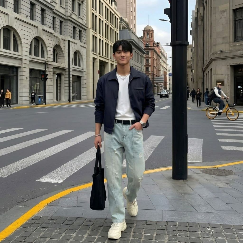 Quần jean nam ống suông rách thân quần phong cách streetwear