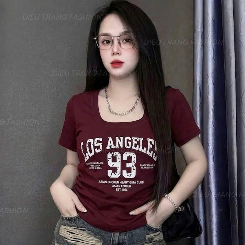 Áo Thun Nữ Chiết Eo Cổ Vuông In Chữ Chất Cotton Borip Form Ôm Big Size 55-90Kg AT9131 Diệu Trang
