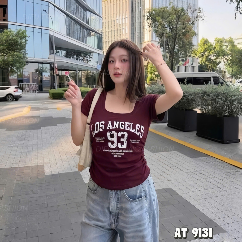 Áo Thun Nữ Chiết Eo Cổ Vuông In Chữ Chất Cotton Borip Form Ôm Big Size 55-90Kg AT9131 Diệu Trang