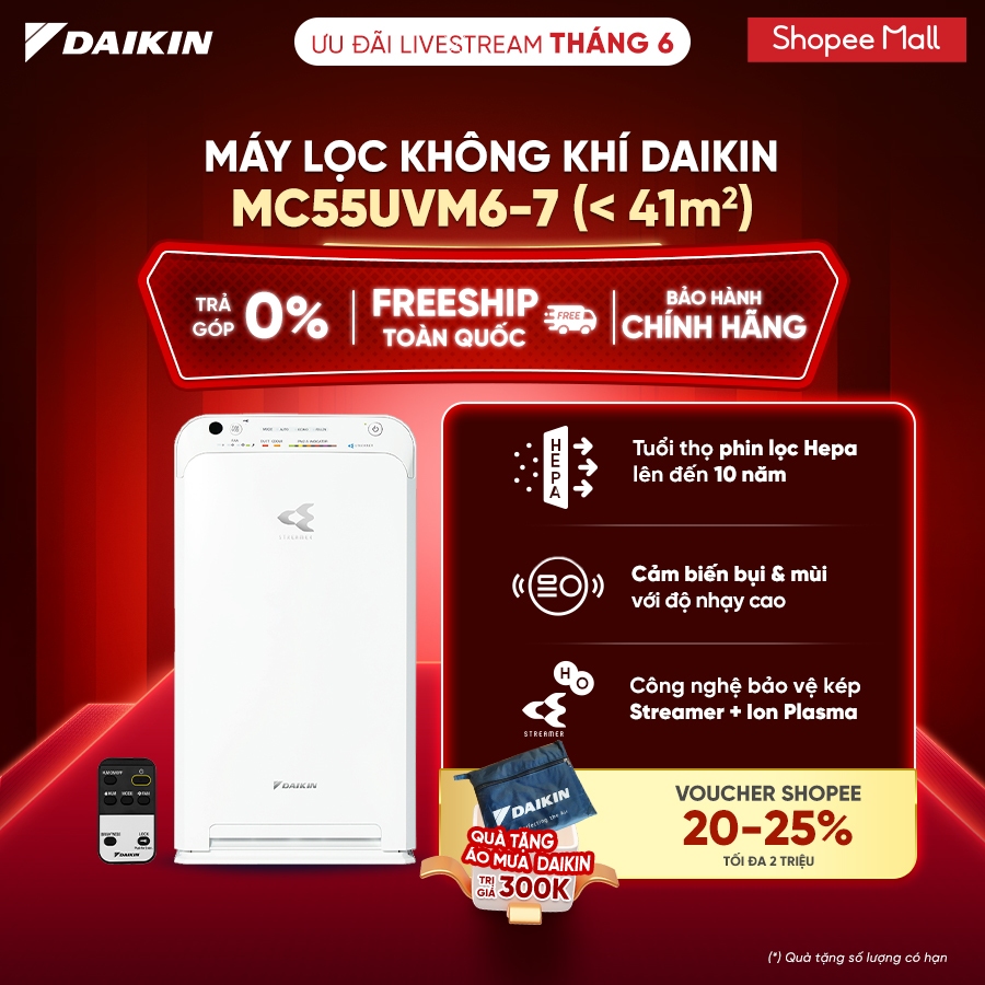 [LIVESTREAM] Máy Lọc không khí Daikin MC55UVM6-7 - Diện tích sử dụng 41m2