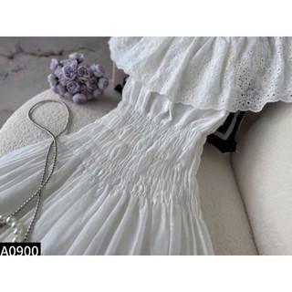 Đầm Maxi thô thêu trễ vai sang chảnh tiểu thư chun eo A0900