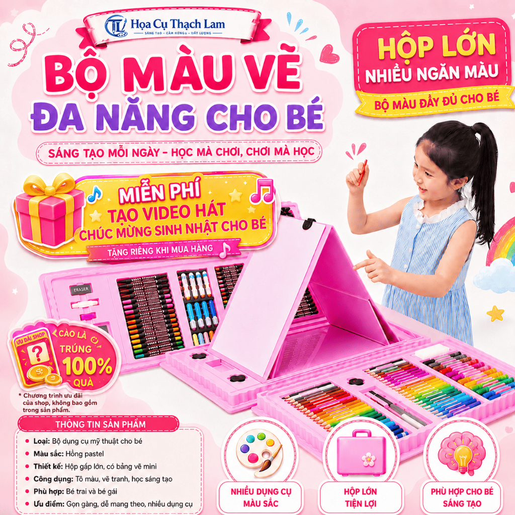 Bộ Bút Màu Size Lớn 150 và 208 Món Kèm Bảng Vẽ Cho Bé Thỏa Sức Sáng Tạo phát triển