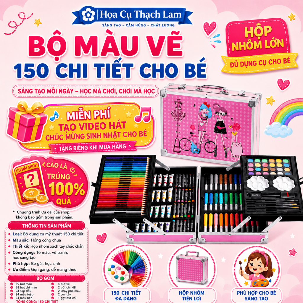 [Cào là có quà] Hộp Màu 150 Chi Tiết – Quà Tết Sáng Tạo Cho Bé Khơi dậy năng khiếu hội họa