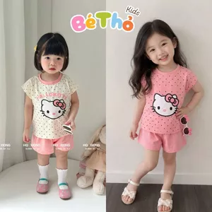Set bộ cộc tay Hello Kitty chấm bi E. C cho bé Sz 10-35kg su 4 chiều họa tiết chấm bi siêu đáng yêu form mặc mát