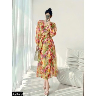 Đầm maxi tơ Cati đi biển tông hoa đậm chất hè A2479