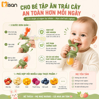 Túi nhai ăn dặm silicon cho bé MISAN kèm 3 núm nhai, gặm nướu hoa quả có núm đẩy đồ ăn