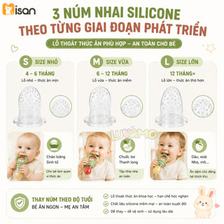 Túi nhai ăn dặm silicon cho bé MISAN kèm 3 núm nhai, gặm nướu hoa quả có núm đẩy đồ ăn