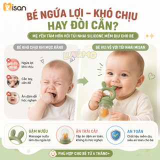 Túi nhai ăn dặm silicon cho bé MISAN kèm 3 núm nhai, gặm nướu hoa quả có núm đẩy đồ ăn