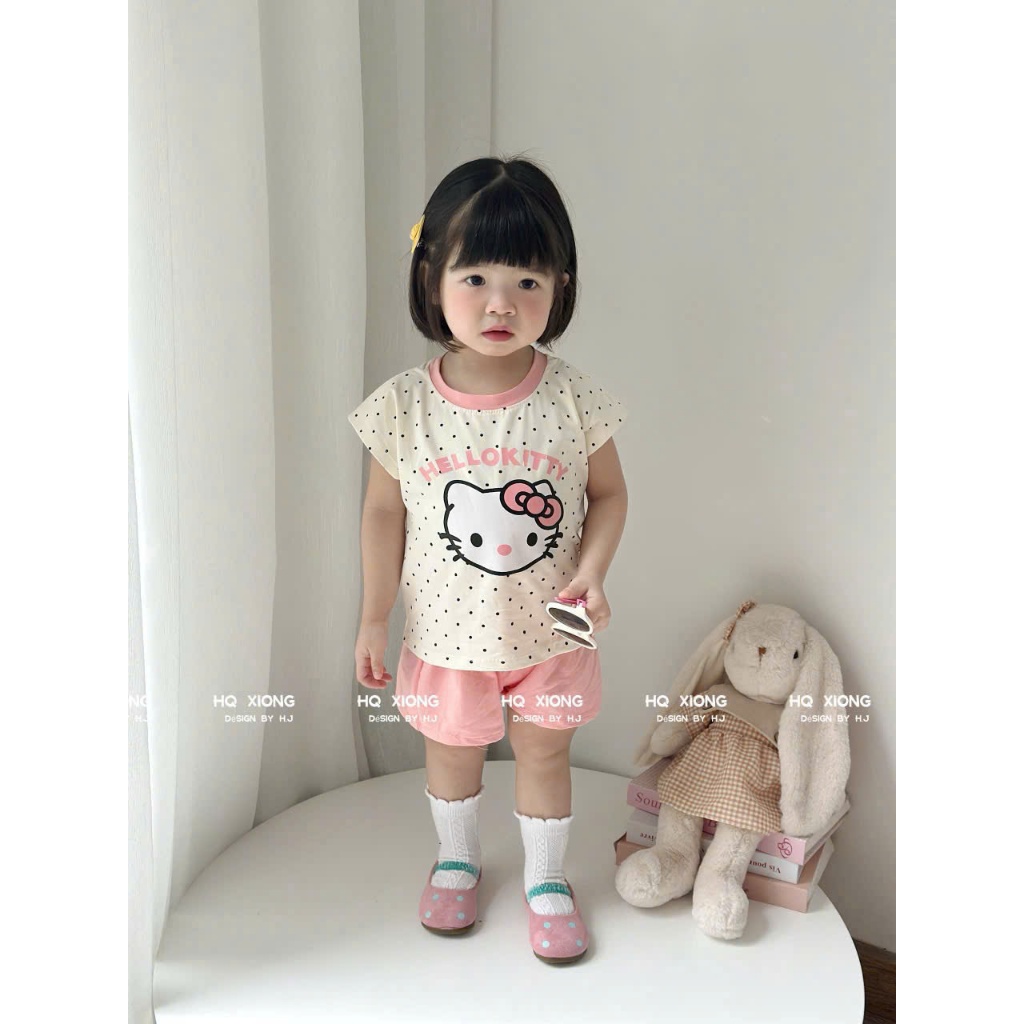 Set bộ cộc tay Hello Kitty chấm bi E. C cho bé Sz 10-35kg su 4 chiều họa tiết chấm bi siêu đáng yêu form mặc mát