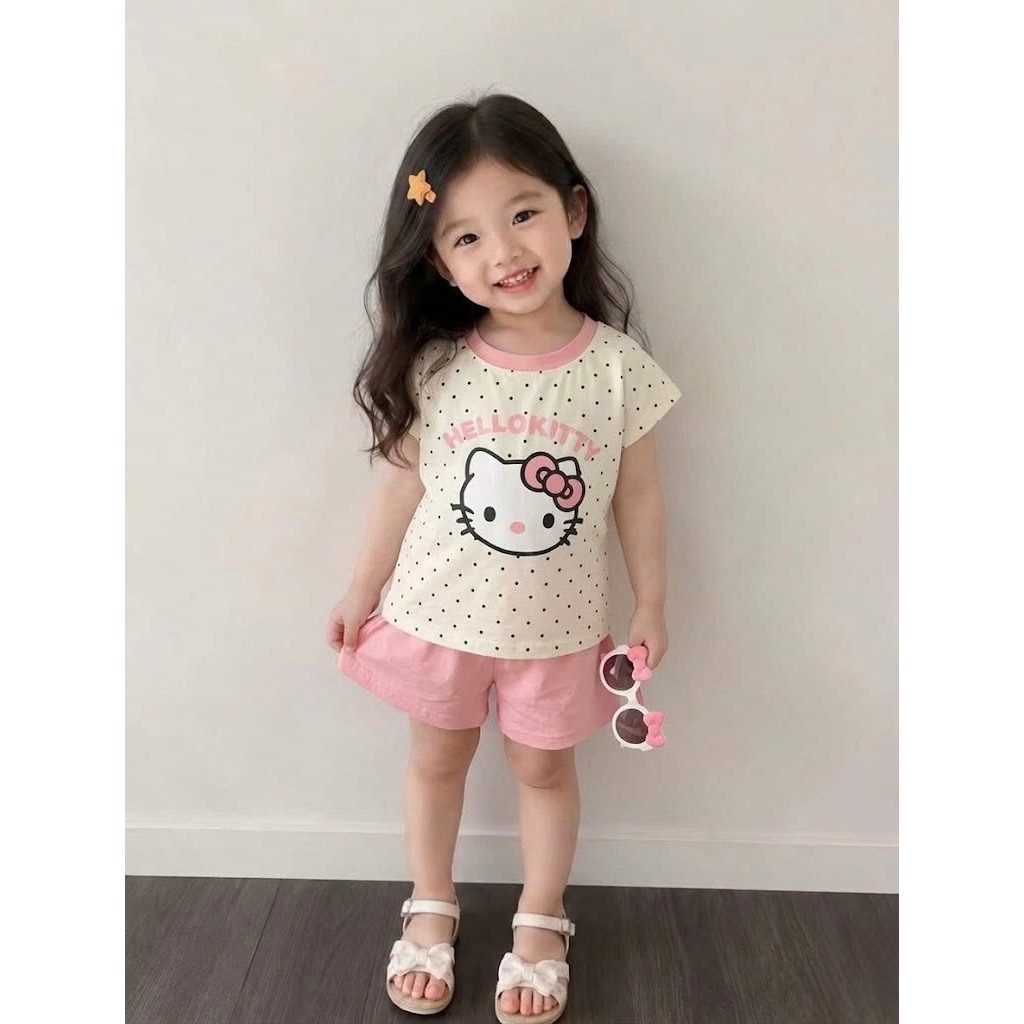 Set bộ cộc tay Hello Kitty chấm bi E. C cho bé Sz 10-35kg su 4 chiều họa tiết chấm bi siêu đáng yêu form mặc mát