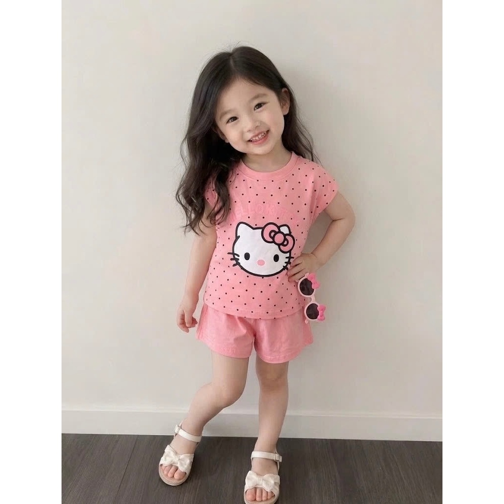 Set bộ cộc tay Hello Kitty chấm bi E. C cho bé Sz 10-35kg su 4 chiều họa tiết chấm bi siêu đáng yêu form mặc mát
