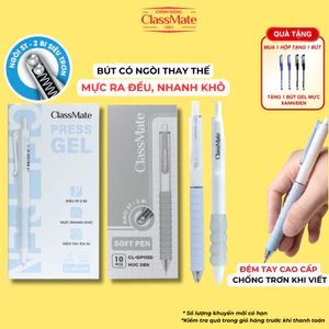 Hộp 10 Bút Gel Bấm Ngòi ST 2 Bi 0.5mm Đệm Tay Cao Cấp Chống Trơn, Mực Nhanh Khô Thay Được Ngòi CL-GP115