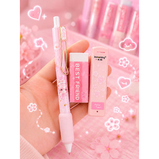 Set 3 Món Bút Chì Bấm Kèm Tẩy Và Ngòi Dự Phòng Cute Màu Hồng Dễ Thương Cho Học Sinh