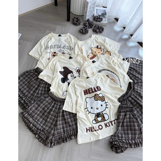 PHẠM THÙY SHOP: SET BỘ ÁO PHÔNG IN HÌNH ĐÁNG YÊU MIX QUẦN ĐÙI KẺ SỌC