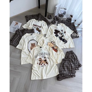 PHẠM THÙY SHOP: SET BỘ ÁO PHÔNG IN HÌNH ĐÁNG YÊU MIX QUẦN ĐÙI KẺ SỌC