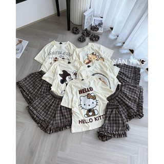 PHẠM THÙY SHOP: SET BỘ ÁO PHÔNG IN HÌNH ĐÁNG YÊU MIX QUẦN ĐÙI KẺ SỌC